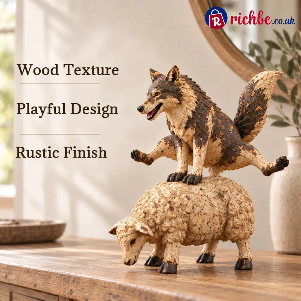 🐺Funny Wolf Riding a Sheep Figurine🐑 | Rustic Farmhouse Animal Statue - Houseware & Kitchen