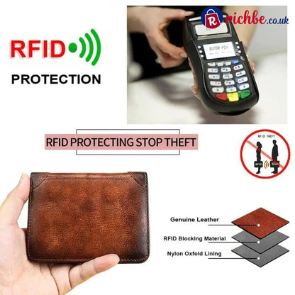 💖🌹Genuine Leather RFID Wallet for Men – Vintage Multi-Function ID & Card Holder