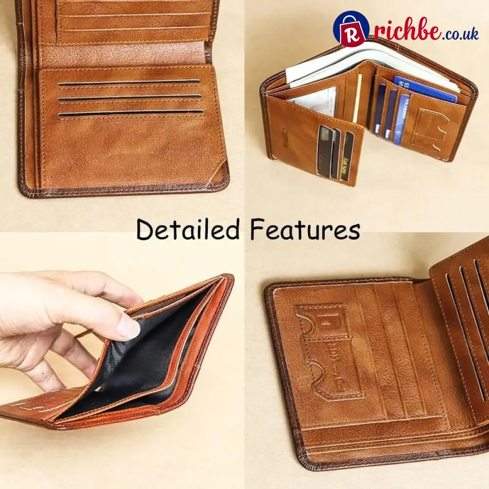 💖🌹Genuine Leather RFID Wallet for Men – Vintage Multi-Function ID & Card Holder