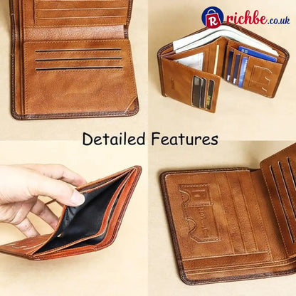 💖🌹Genuine Leather RFID Wallet for Men – Vintage Multi-Function ID & Card Holder