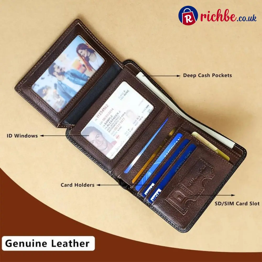💖🌹Genuine Leather RFID Wallet for Men – Vintage Multi-Function ID & Card Holder