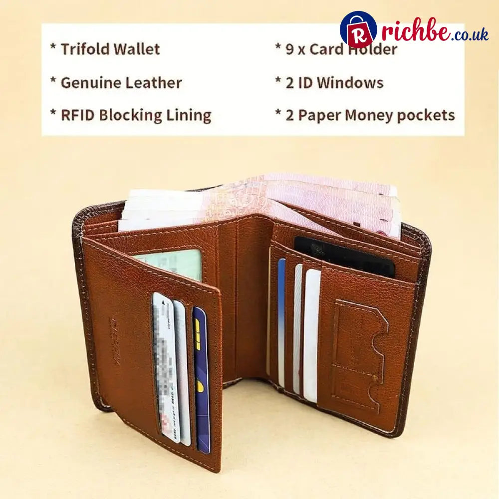💖🌹Genuine Leather RFID Wallet for Men – Vintage Multi-Function ID & Card Holder