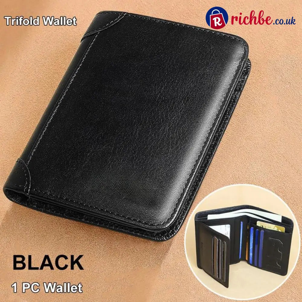 💖🌹Genuine Leather RFID Wallet for Men – Vintage Multi-Function ID & Card Holder - Black