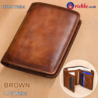 💖🌹Genuine Leather RFID Wallet for Men – Vintage Multi-Function ID & Card Holder - Brown