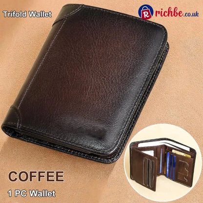 💖🌹Genuine Leather RFID Wallet for Men – Vintage Multi-Function ID & Card Holder - Coffee