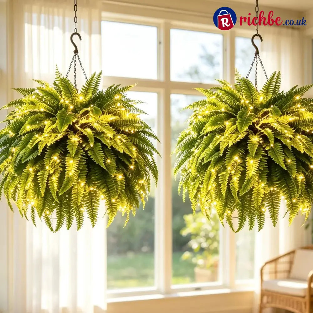 💛Glowing Boston Ferns with Lights – 🌿 Zero Watering Zero Maintenance