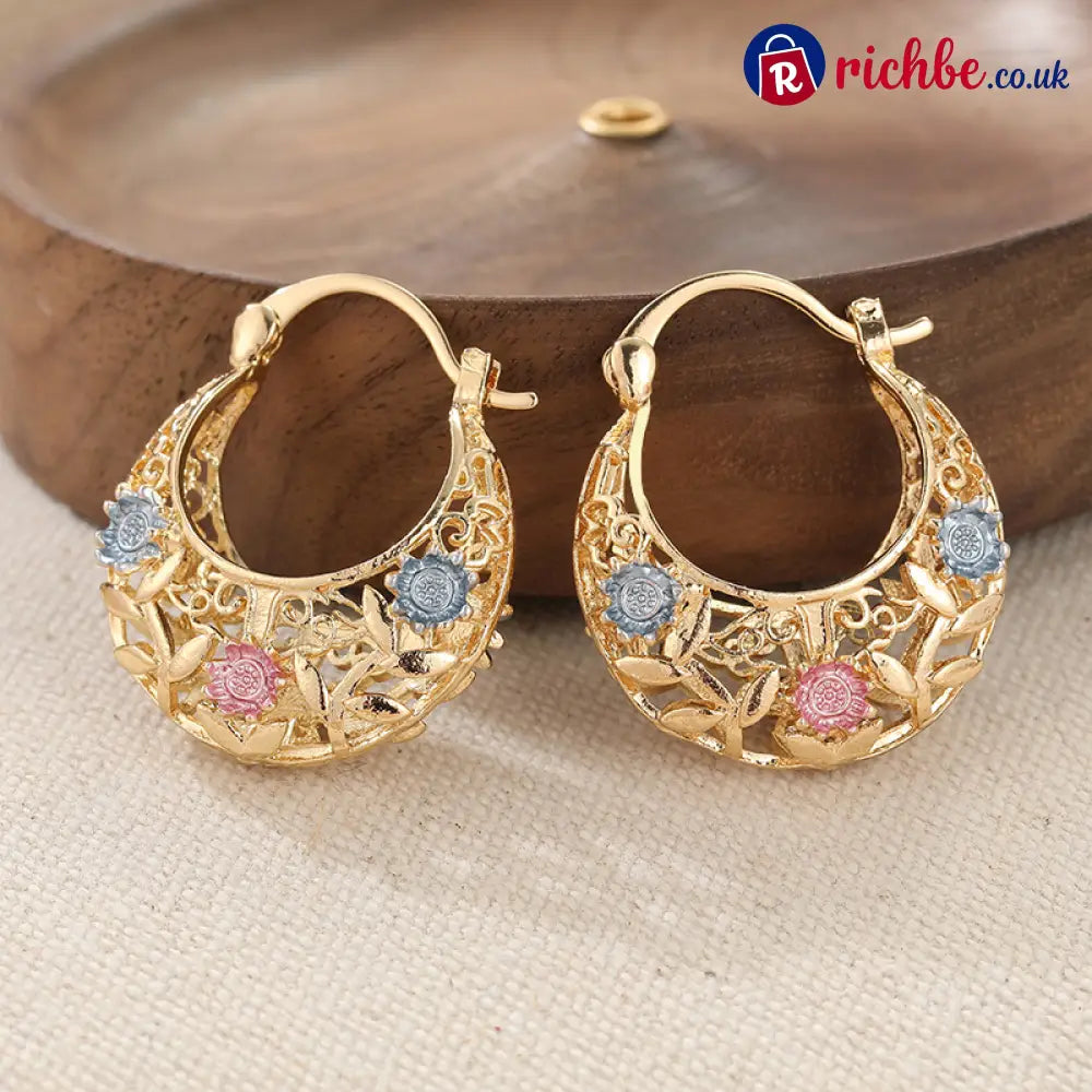 🌼Gold-Plated Crescent Hoop Earrings with Enamel Flowers🌸 - Clothing & Accessories