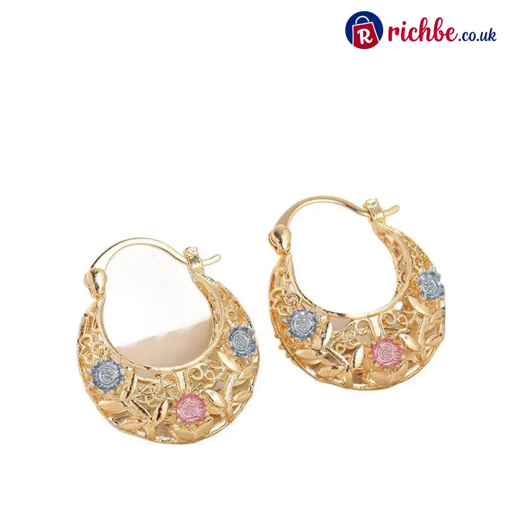 🌼Gold-Plated Crescent Hoop Earrings with Enamel Flowers🌸 - Clothing & Accessories