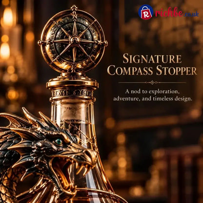 🐉 Golden Dragon Whiskey Bottle – Sculpted Dragon Design with Compass Stopper