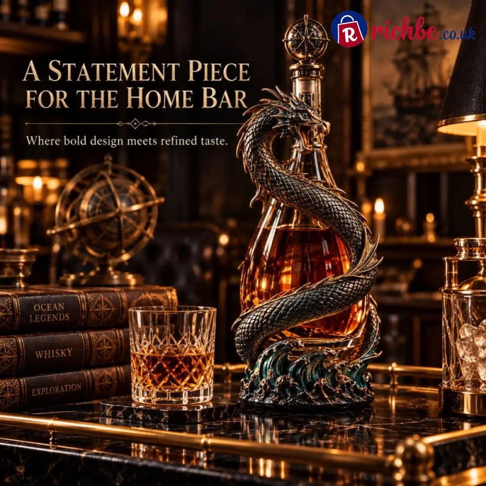 🐉 Golden Dragon Whiskey Bottle – Sculpted Dragon Design with Compass Stopper