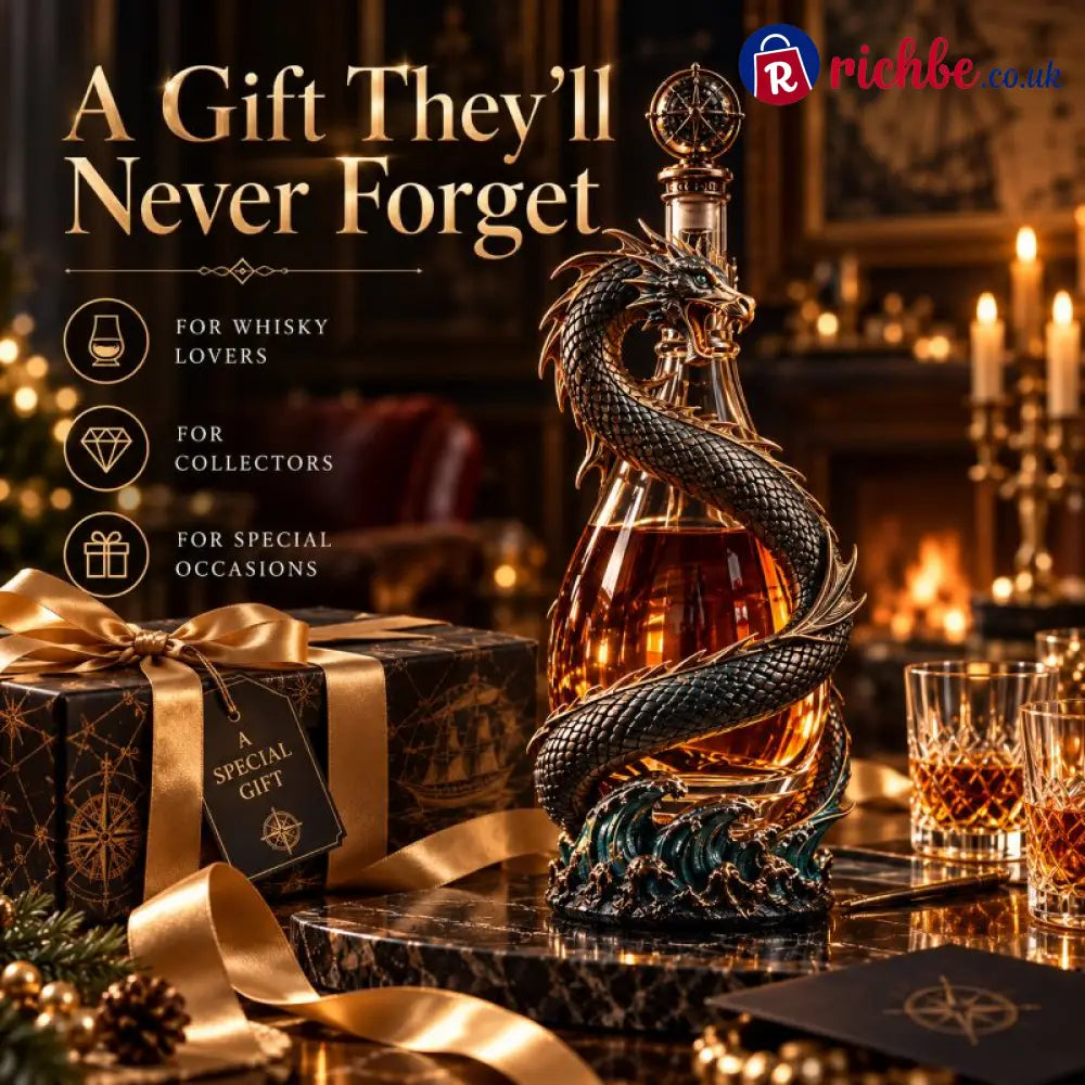 🐉 Golden Dragon Whiskey Bottle – Sculpted Dragon Design with Compass Stopper
