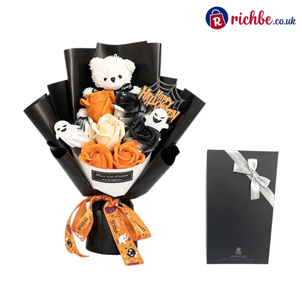 Halloween Bear Soap Rose Bouquet Gift Box - Orange