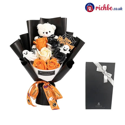 Halloween Bear Soap Rose Bouquet Gift Box - Orange