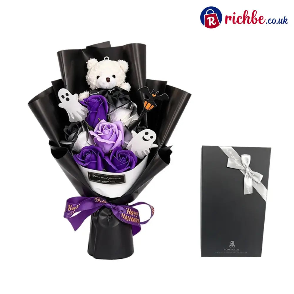 Halloween Bear Soap Rose Bouquet Gift Box - Purple