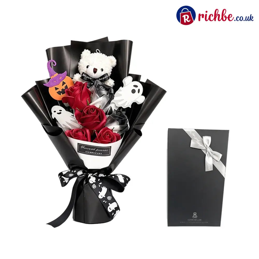 Halloween Bear Soap Rose Bouquet Gift Box - Red