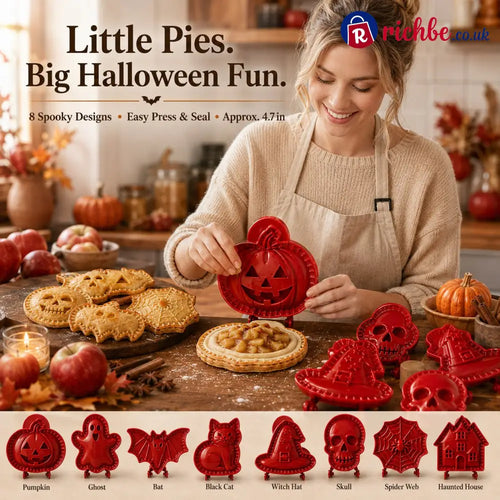 🎃 Halloween Mini Pie Mold Set – 8 Spooky Designs for Easy Festive Baking