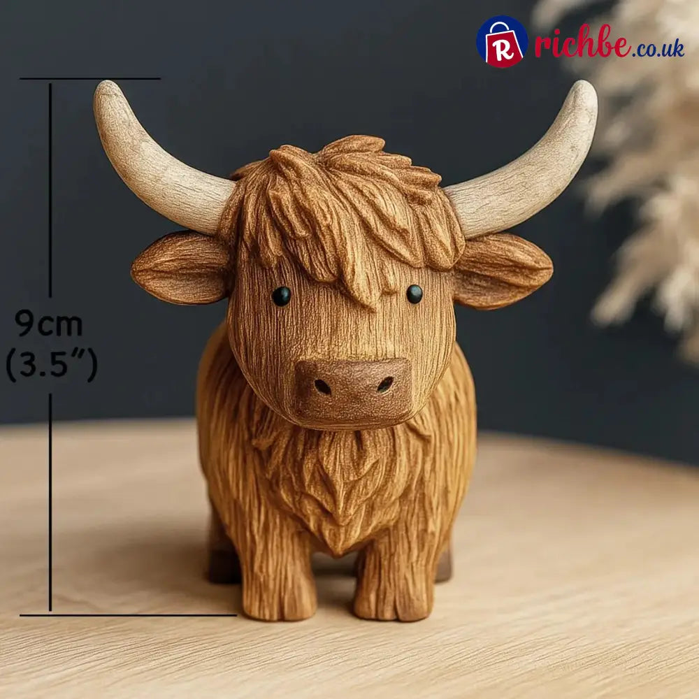 Hand Carving Wooden Highland Cow Figurine
