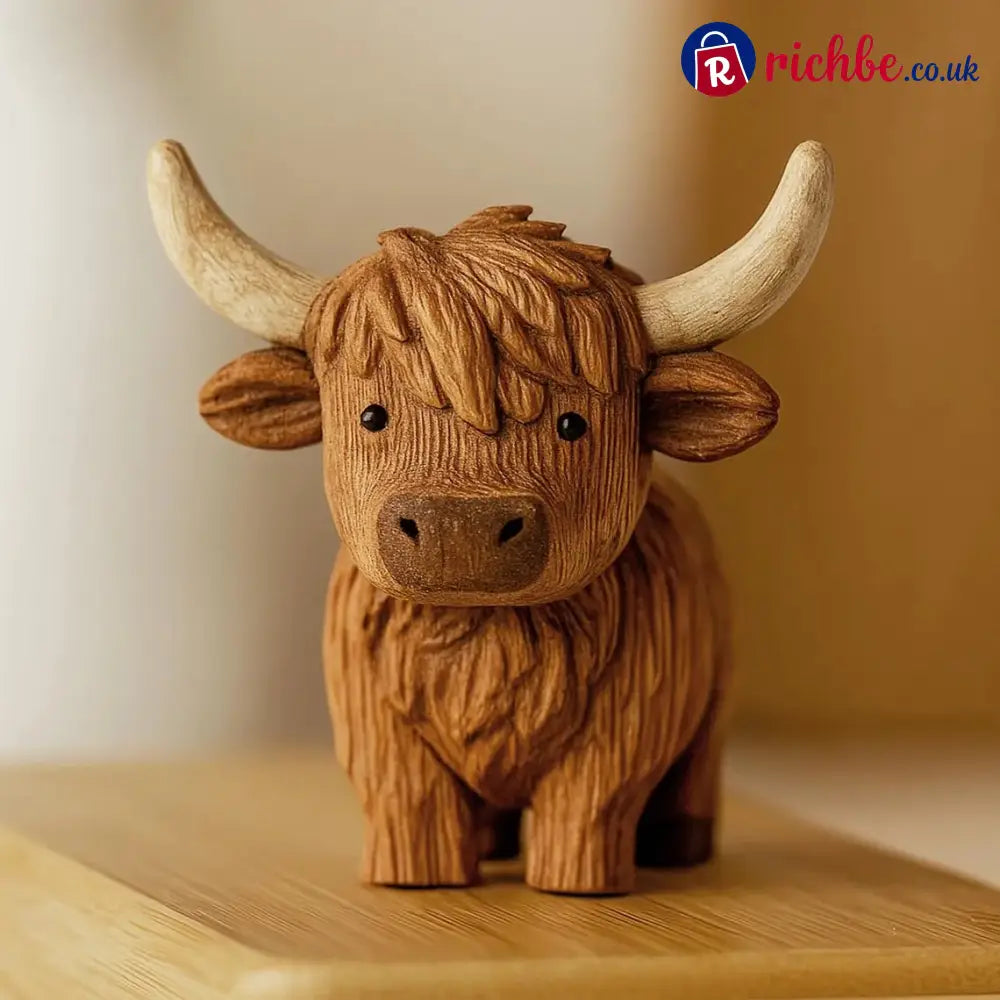 Hand Carving Wooden Highland Cow Figurine