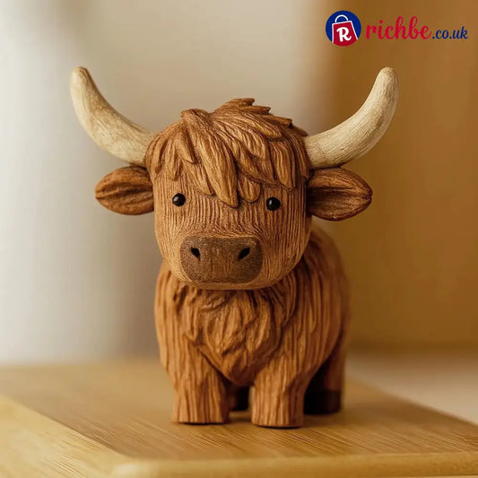 Hand Carving Wooden Highland Cow Figurine