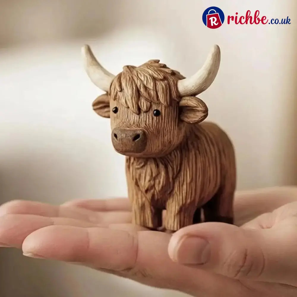 Hand Carving Wooden Highland Cow Figurine