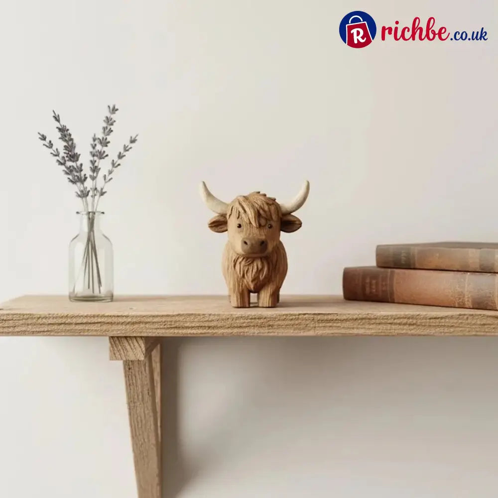 Hand Carving Wooden Highland Cow Figurine
