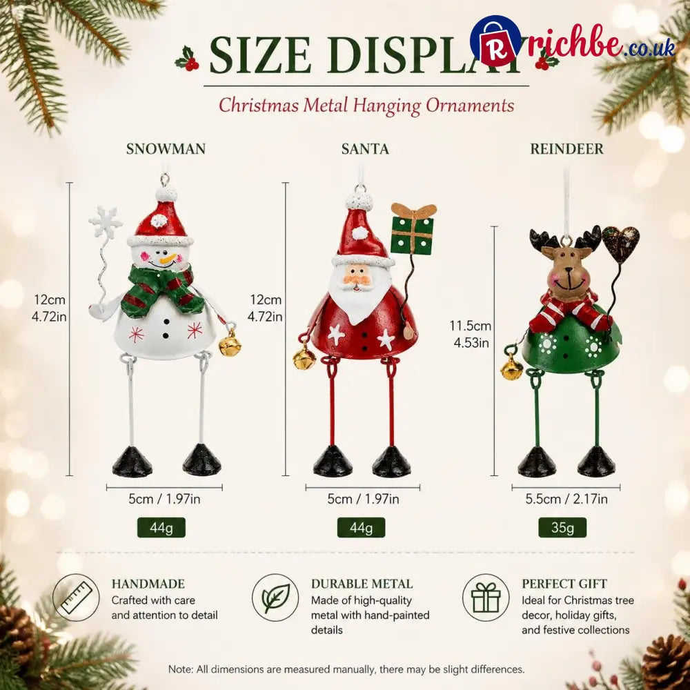 🦌✨ Hand-Painted Metal Dangling Leg Christmas Ornaments