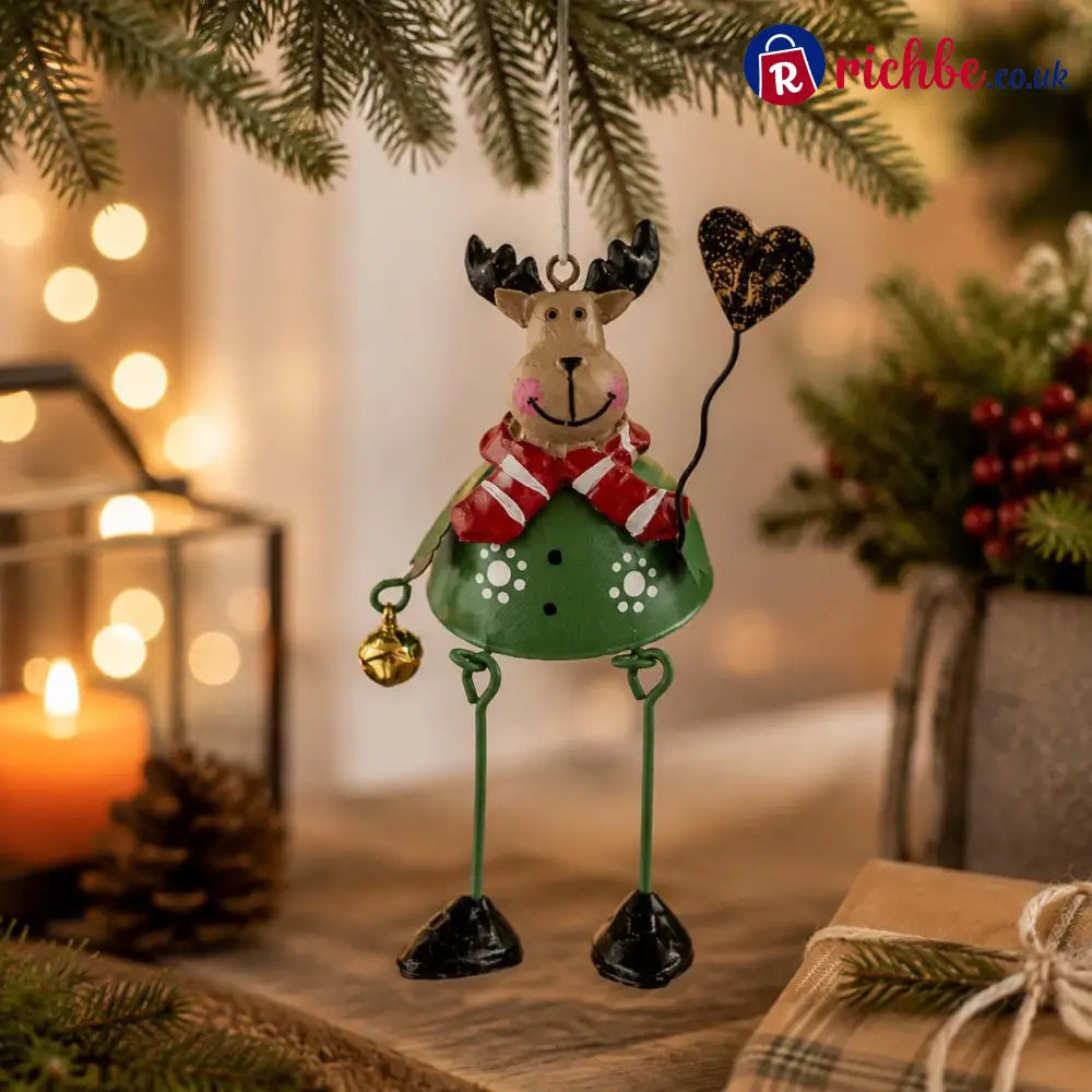 🎅 Hand-Painted Metal Dangling Leg Christmas Ornaments - Reindeer