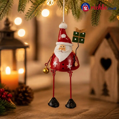 🦌✨ Hand-Painted Metal Dangling Leg Christmas Ornaments - Santa Claus