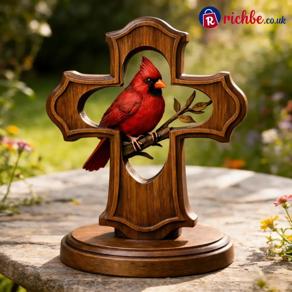 ❤️✝️Handcrafted Cardinal Cross Ornament