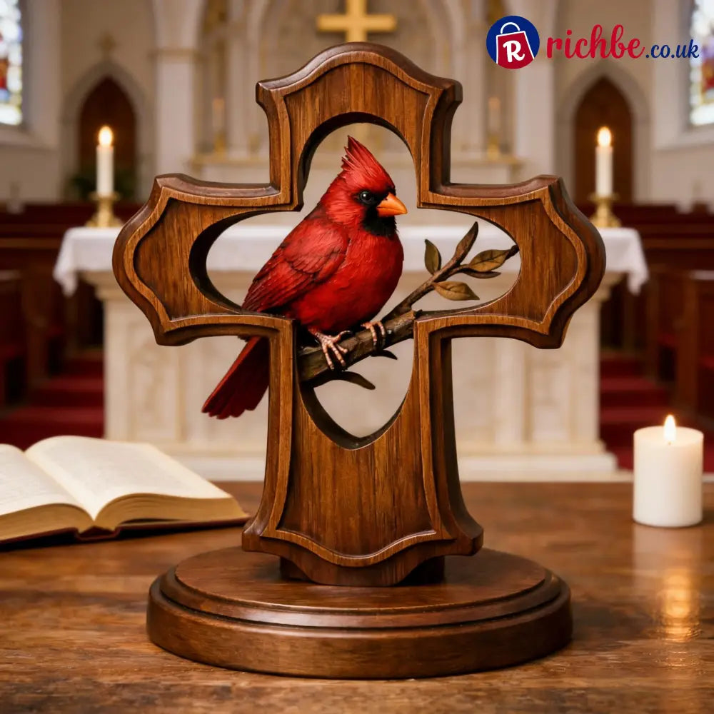 ❤️✝️Handcrafted Cardinal Cross Ornament
