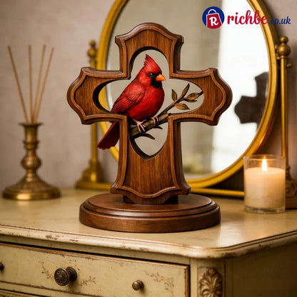 ❤️✝️Handcrafted Cardinal Cross Ornament