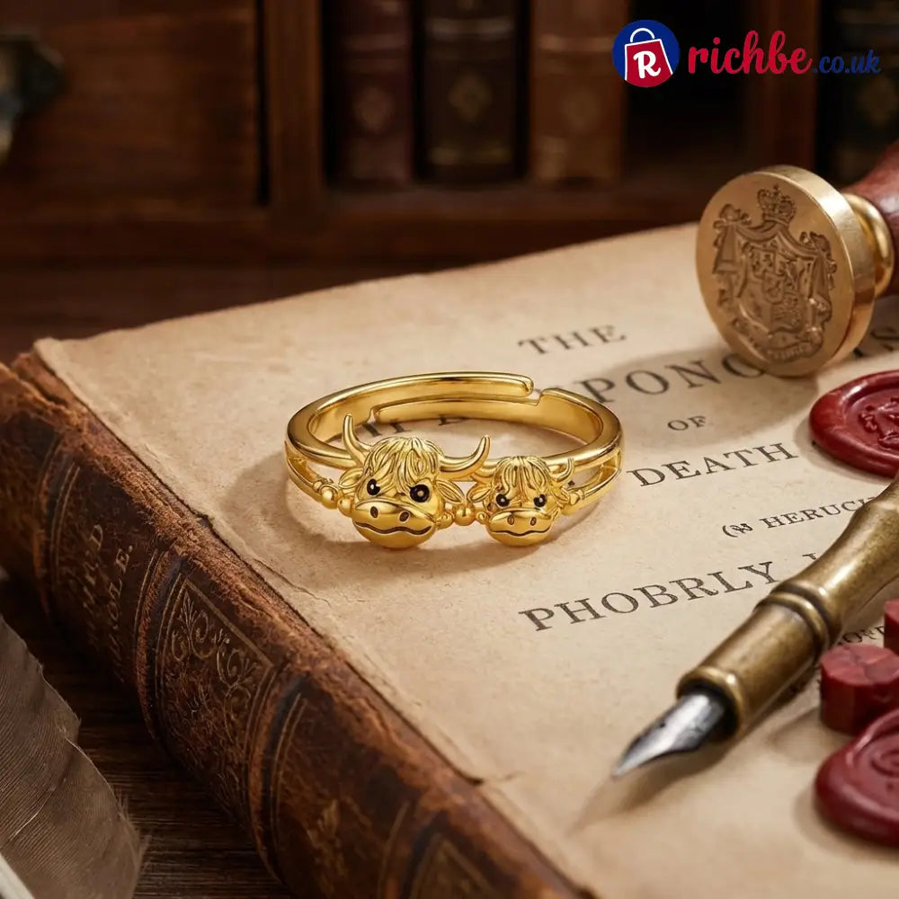✨ Handcrafted Highland Cow Adjustable Ring - Gold / Adjustable - one size fit all