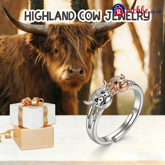 ✨ Handcrafted Highland Cow Adjustable Ring - 🔥Silver & Rose Gold / Adjustable - one size fit all