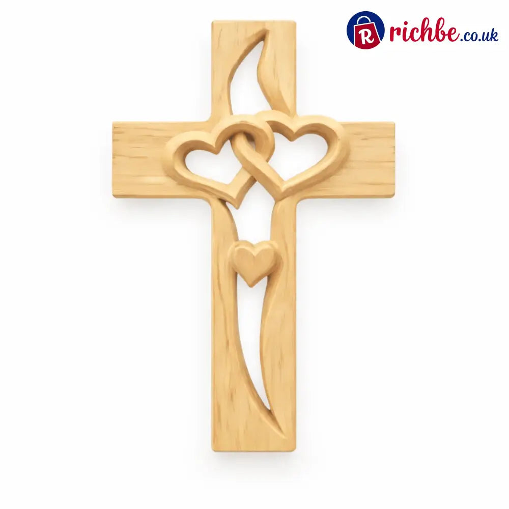 ✝️Handcrafted Two Heart Cross - Natural Wood / ✝️Buy 1