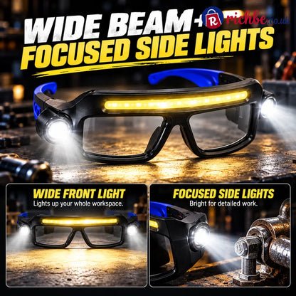 💡 Hands-Free LED Work Glasses – Wide Beam Side Lights & Over-Glasses Fit
