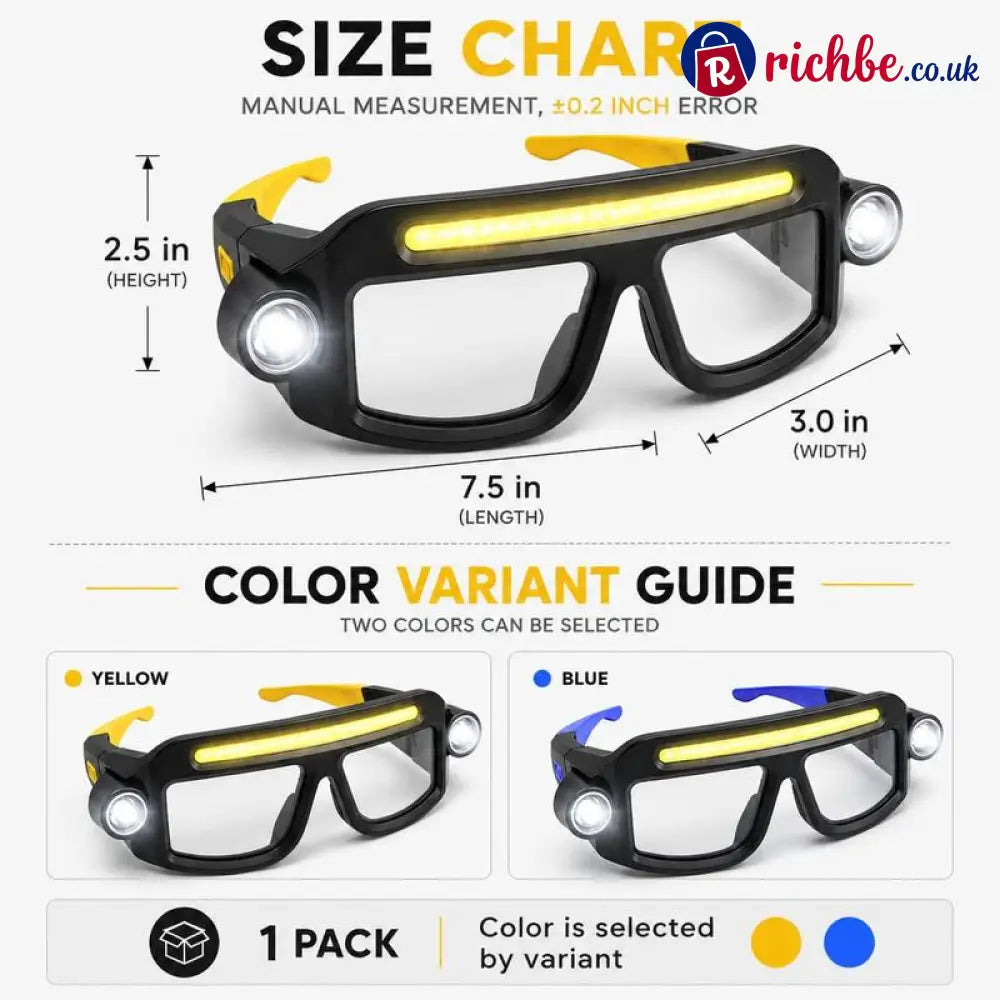 💡 Hands-Free LED Work Glasses – Wide Beam Side Lights & Over-Glasses Fit
