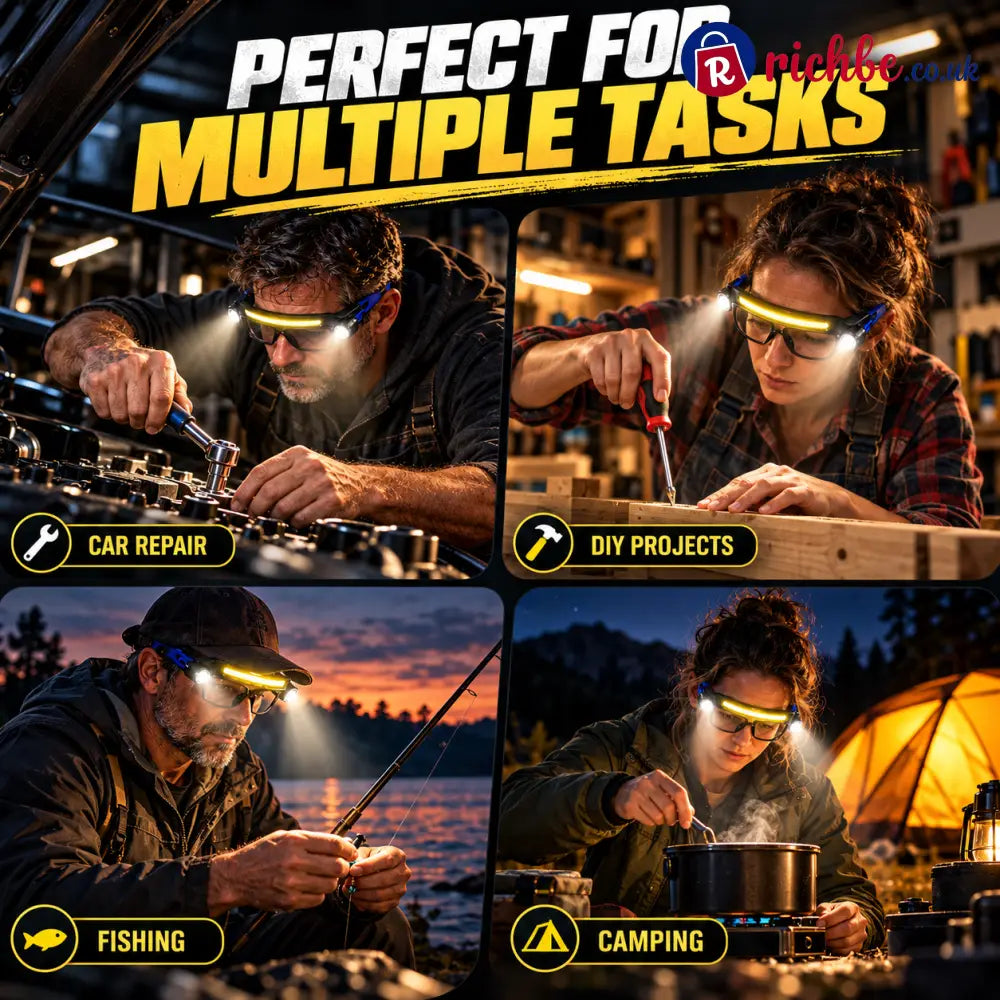 💡 Hands-Free LED Work Glasses – Wide Beam Side Lights & Over-Glasses Fit