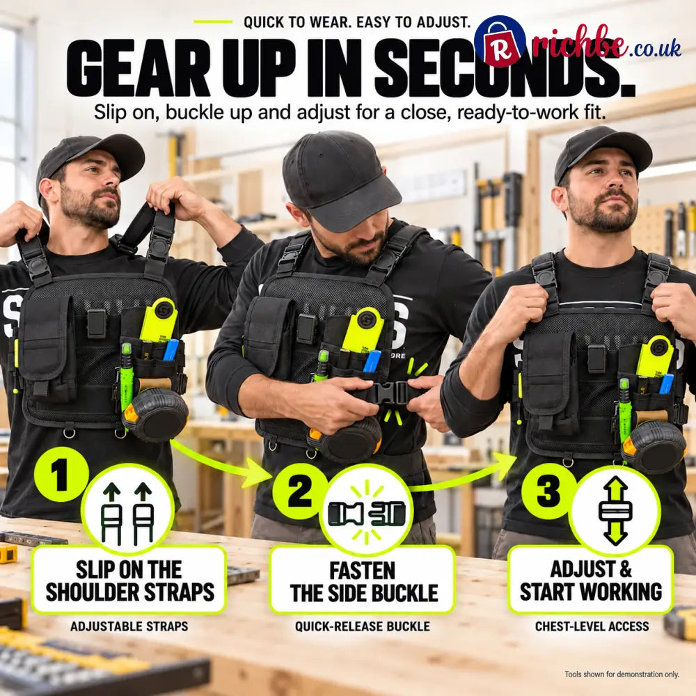 🛠️ Hands-Free Multi-Pocket Chest Tool Organizer – Keep Every Essential Within Reach