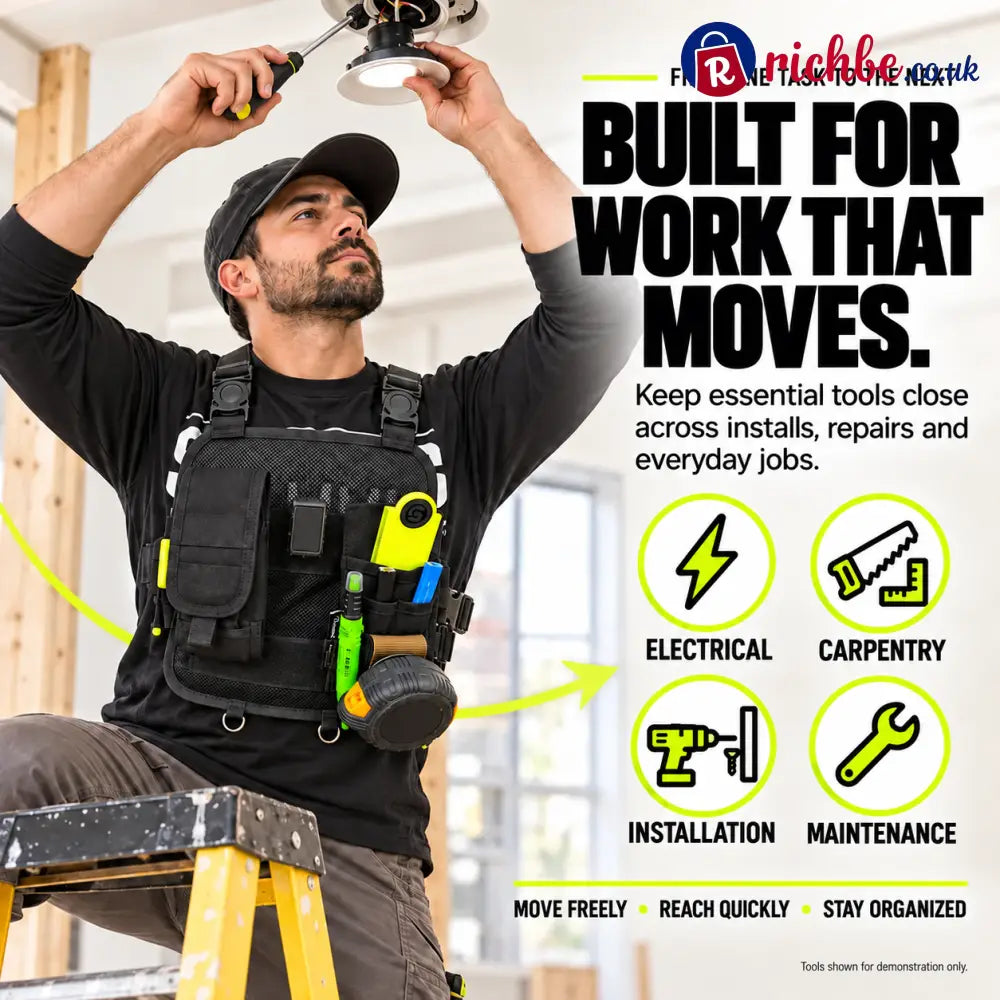 🛠️ Hands-Free Multi-Pocket Chest Tool Organizer – Keep Every Essential Within Reach