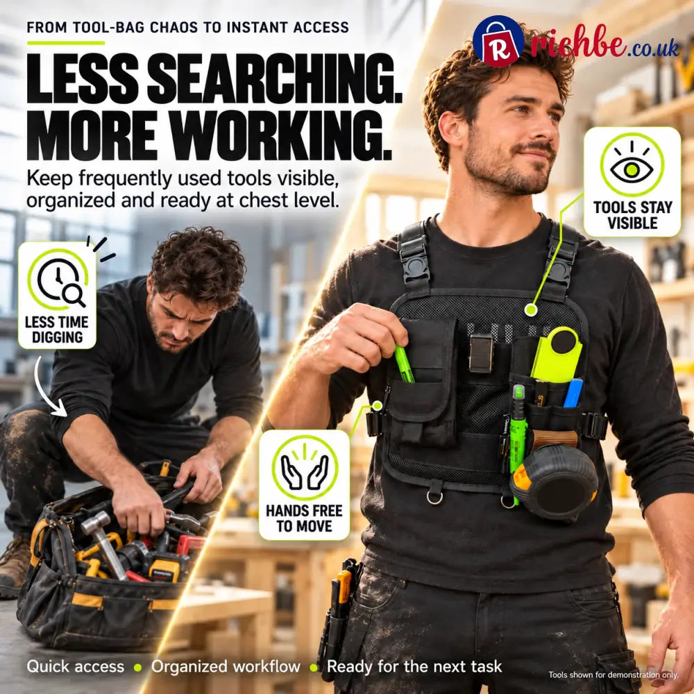 🛠️ Hands-Free Multi-Pocket Chest Tool Organizer – Keep Every Essential Within Reach