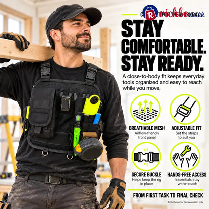 🛠️ Hands-Free Multi-Pocket Chest Tool Organizer – Keep Every Essential Within Reach