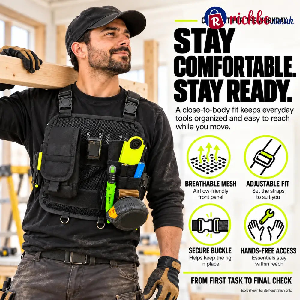 🛠️ Hands-Free Multi-Pocket Chest Tool Organizer – Keep Every Essential Within Reach