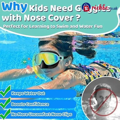 🌓HD children’s large frame waterproof and anti-fog swimming goggles