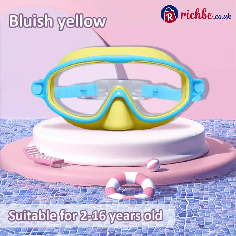 🌓HD children’s large frame waterproof and anti-fog swimming goggles - Blue-Yellow