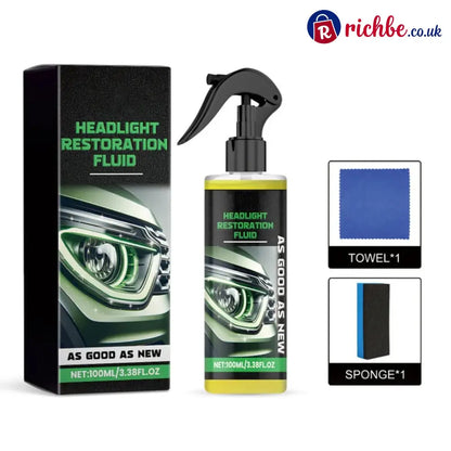 🚗 Headlight Crystal Restorer - 100 ml Cleaning Solution + Free Towel & Sponge