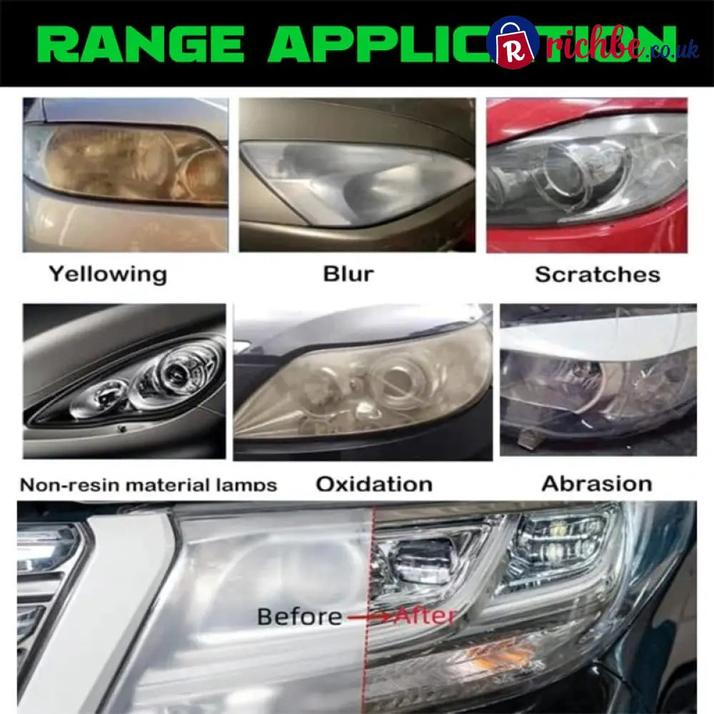 🚗 Headlight Crystal Restorer - 100 ml Cleaning Solution + Free Towel & Sponge