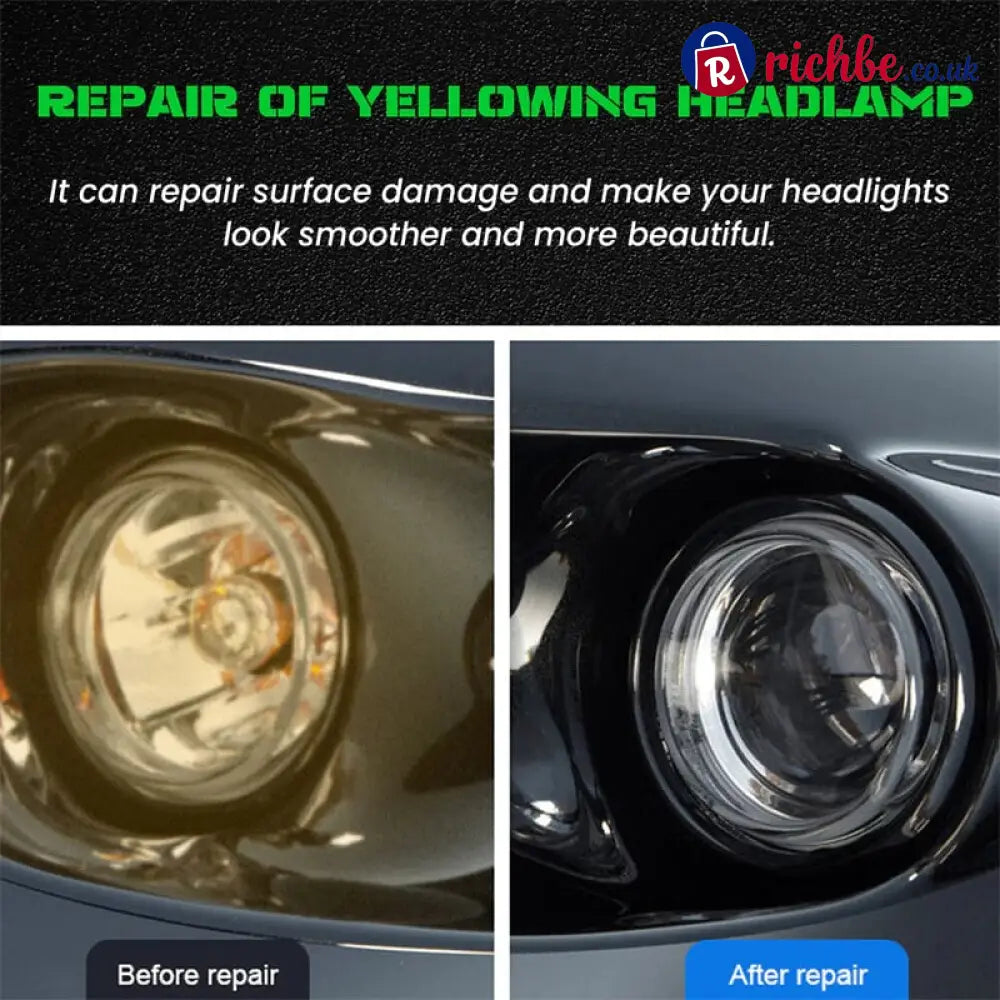 🚗 Headlight Crystal Restorer - 100 ml Cleaning Solution + Free Towel & Sponge