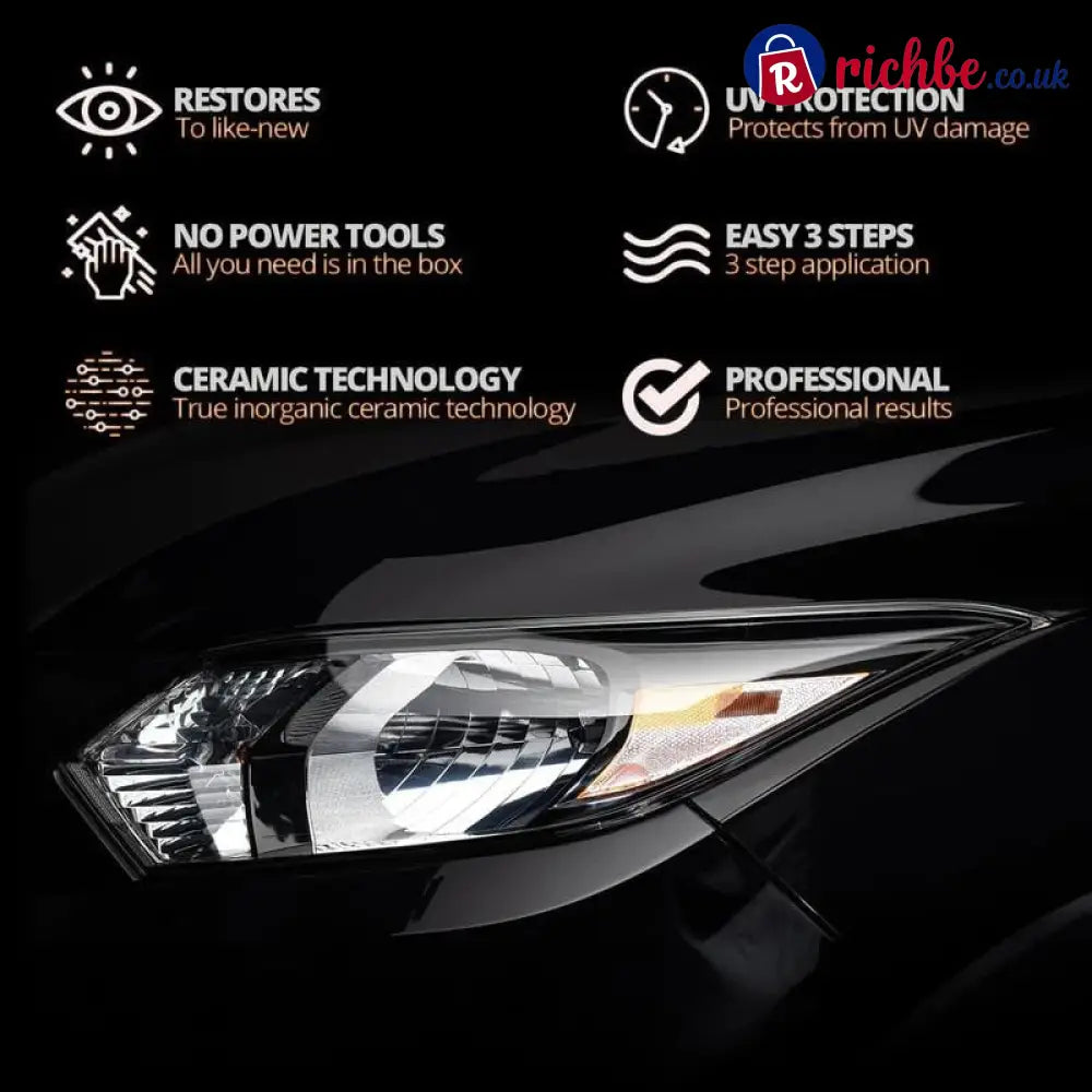 🚗 Headlight Crystal Restorer - 100 ml Cleaning Solution + Free Towel & Sponge