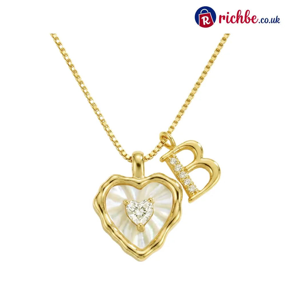 💎💥 Heart Shaped Letters Micro Pave Chain Necklace – Initial Pendant Titanium Steel Adjustable ✨ - B - Hot Products