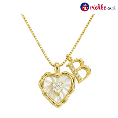 💎💥 Heart Shaped Letters Micro Pave Chain Necklace – Initial Pendant Titanium Steel Adjustable ✨ - B - Hot Products